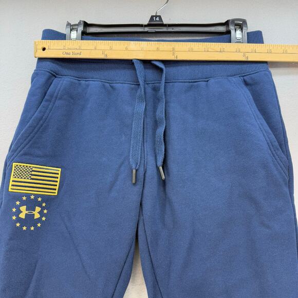Under Armour Project Rock Respect Joggers Mens S Blue Gold US Flag Patch Sporty - Picture 9 of 13
